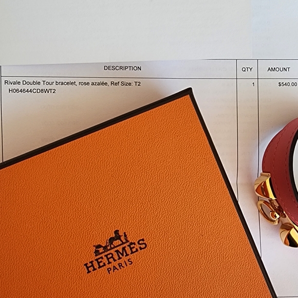 Hermès Rivale Double Tour Bracelet Swift Rose Azalee T2 - Picture 5 of 15